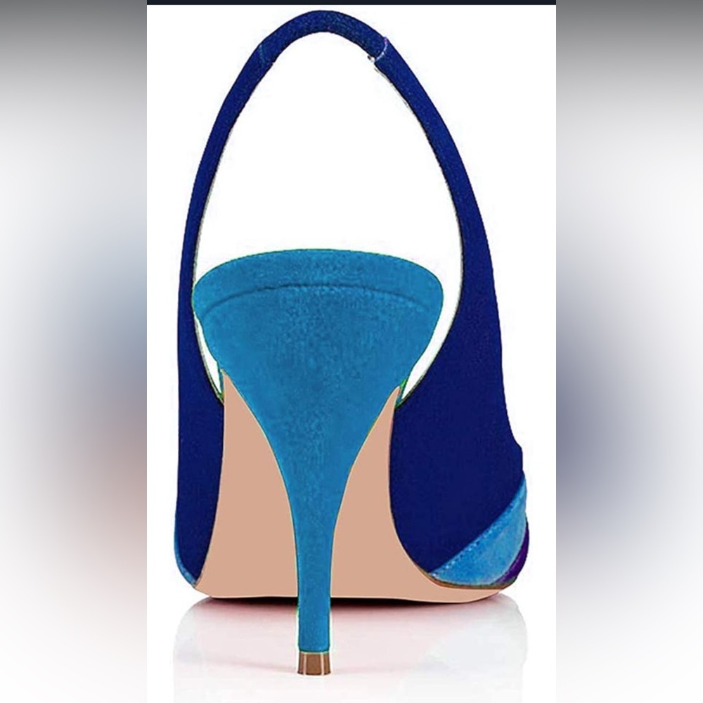 Rainbow Slingback Pumps Kitten Heels Pointed Toe Suede Pumps Stiletto Elastic - Picture 3 of 4
